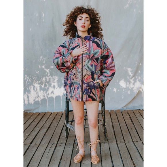 MARI + FÄTOU • Ayah Cats and Leaves Print Oversized Bomber Jacket, S/M - Picture 11 of 16